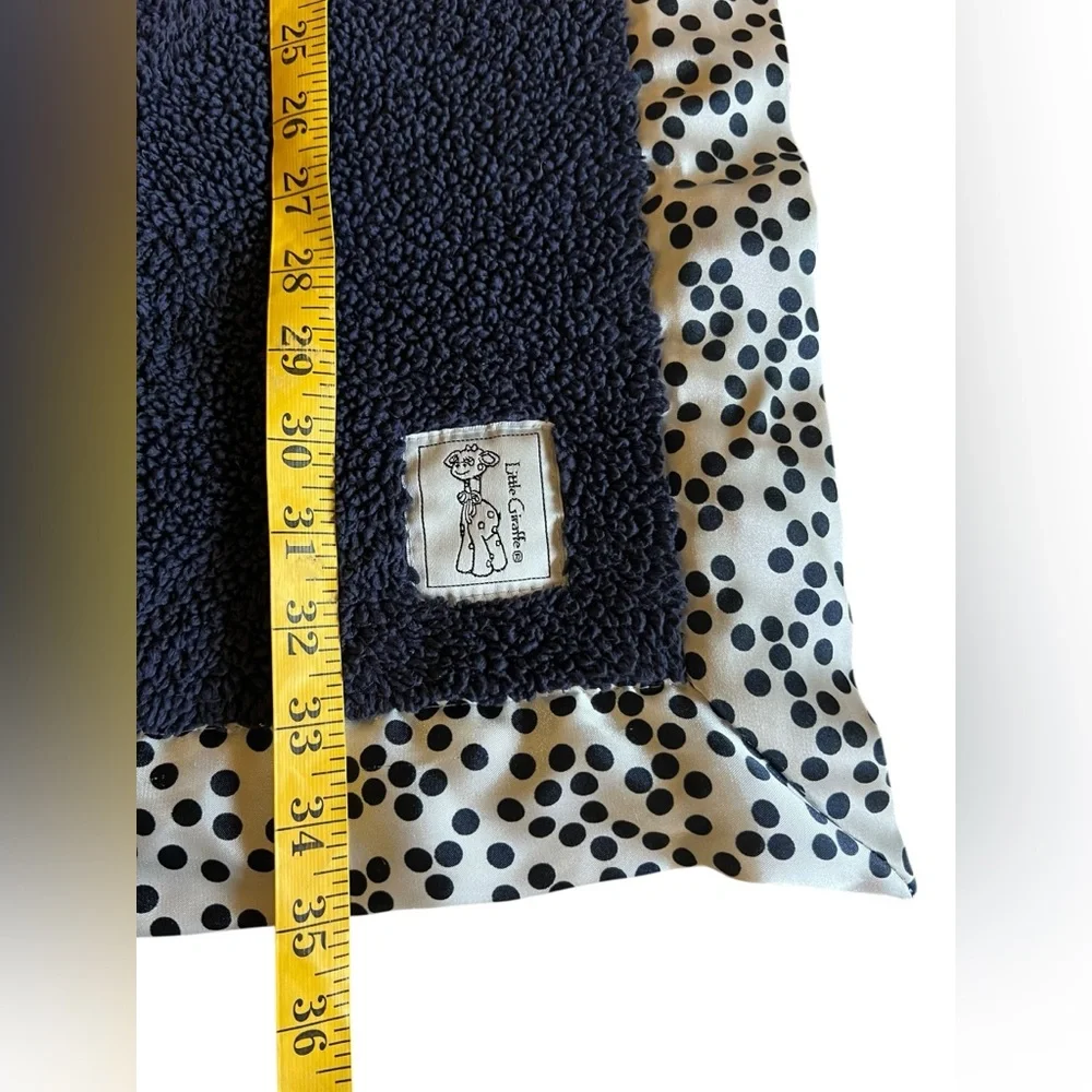 LITTLE GIRAFFE Navy Blue Chenille w Satin Polka Dot Trim Luxe Blanket 35x30” USA